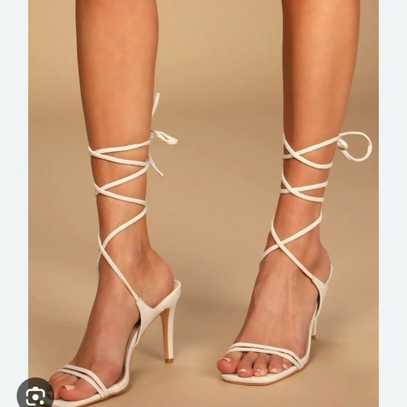Lulu’s Bone Wiley Square Toe Lace Up High Heel Sandals 11 - Picture 1 of 8